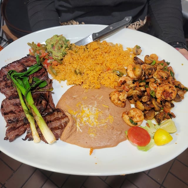 Carne Asada and Camarones.